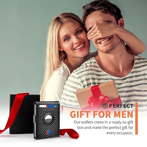 AirTag Wallet Men's RFID Blocking Bifold Leather Wallet Slim Minimalist Carbon Fiber4