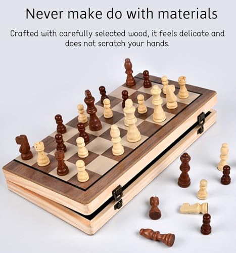 Image of Handmade Wooden Magnetic Chess Board Set for Kids & Adults | Compact & Foldable Board with Inbuilt Secure Storage & Anti Scratch Surface | Travel Friendly Ideal Indoor &Outdoor Game (29CM)