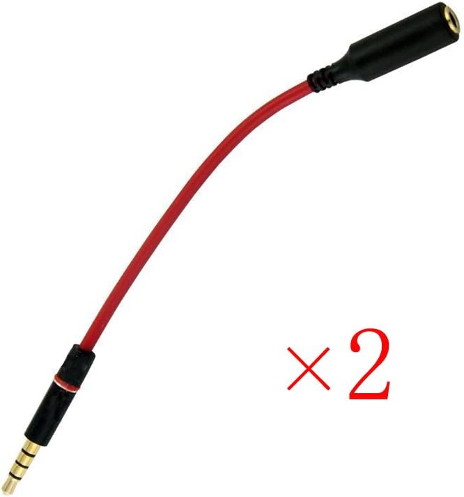 Musicell 2PCS 6" 3.5mm 4-Position GOLD AUX Stereo TRRS Audio Headset Extension Cable for Beats Dr. Dre Studio iPhone,M to F Audio Cable Red
