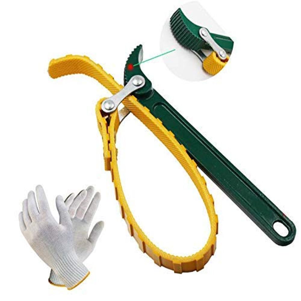 BRUSH HOUSE 9" Belt Type Filter Wrench with Hand Gloves - Adjustable Engine Box Spanner for Oil & Fuel Filters, Yellow Belt, Single-Sided Wrench Tool (B08KY6G4QF) Amazon Price History, Amazon Price Tracker