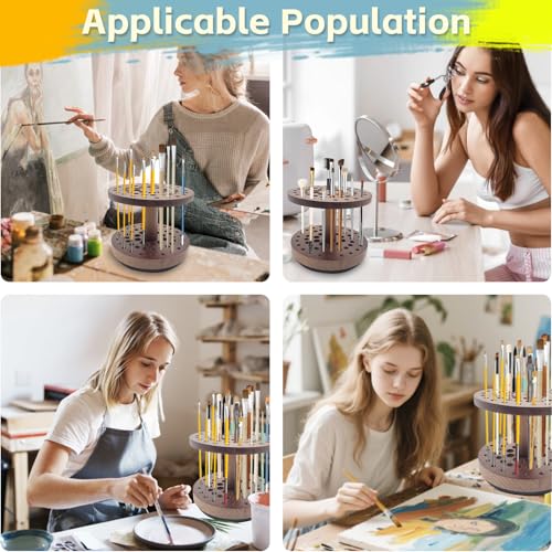 Image of 360 Rotating Hardwood Paint Brush Holder, Artist Desktop Storage Organizer