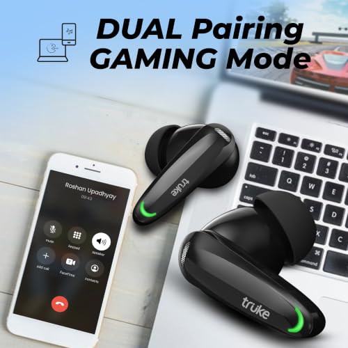 Image of truke BTG Crystal V2 True Wireless in Ear Buds with Dual Pairing, Spatial Audio Earbuds, 40ms Low Latency, 68H Playtime Fast Charge, HiFi DSP Sound, 4Mics ENC, 13mm Driver-MidnightBlack