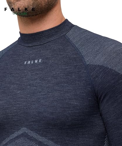 FALKE Herren Baselayer-Shirt Wool-Tech Round Neck M L/s Sh Wolle Funktionsmaterial schnelltrocknend 1 Stück, Blau Space Blue 6116 Trend, L