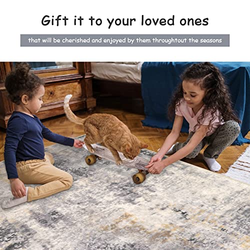 Lahome Modern Abstract Gray Bathroom Runner Rug, 2x4.3 Washable Laundry Room Runner, Soft Non Slip Low Pile Throw Carpet Runner for Entryway Kitchen Hallway Doorway Bedroom