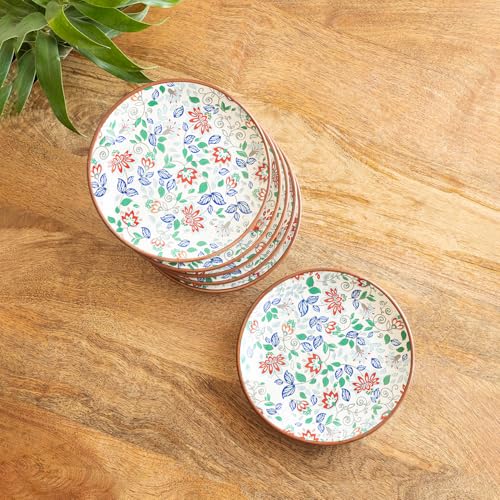 Image of ExclusiveLane 'Spring Garden' Handcrafted Ceramic Quarter Plates Small Side Snack Plates (Set of 6, Microwave Safe, Dishwasher Safe)