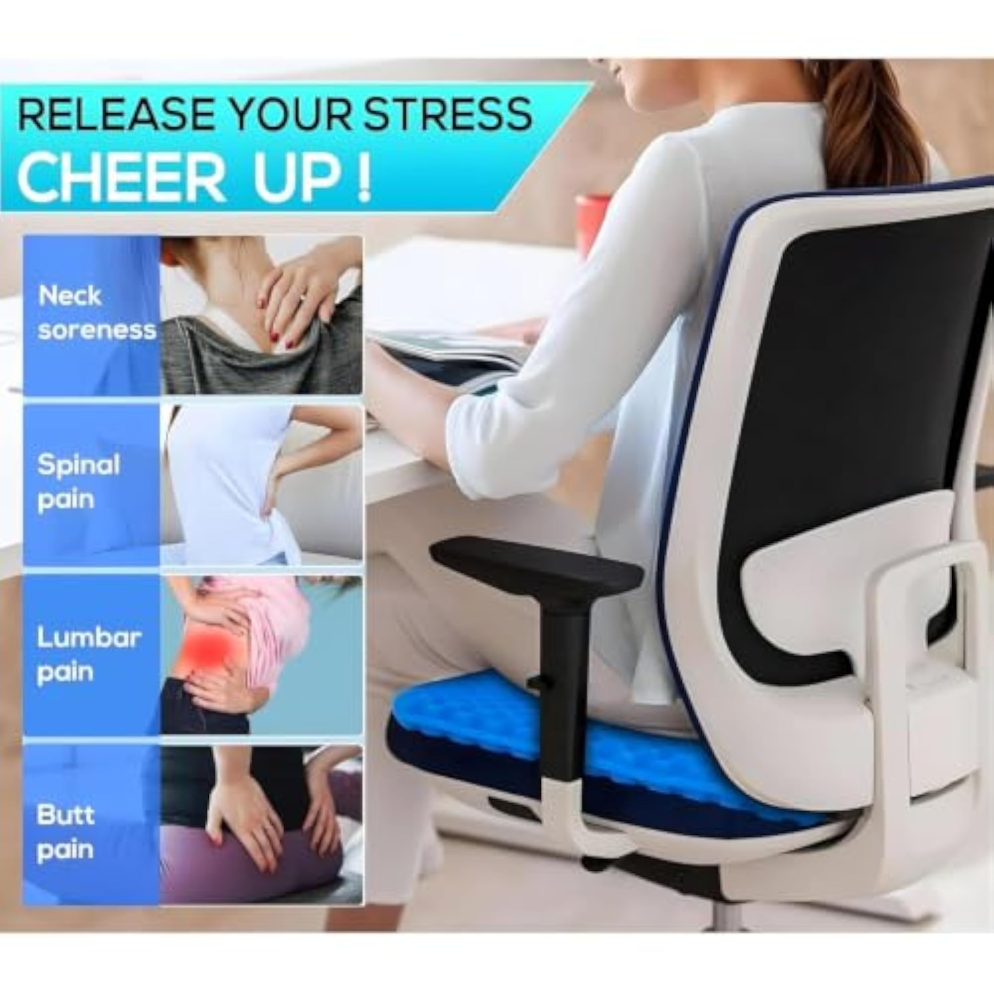 Gel Seat Cushion, Cooling Breathable Honeycomb Pad