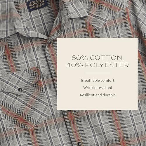 Pendleton Men's Short Sleeve Frontier Shirt, Cotton Polyester Short Sleeve, Machine Washable4