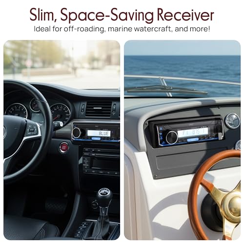 Image of Pyle Bluetooth Marine Receiver Stereo & Speaker Kit 300W Single DIN Boat Marine Head Unit l LCD, Mic, Hands-Free Calling, AUX, MP3 /USB /SD, AM /FM Radio, Remote - PLMRK47BK (Black)