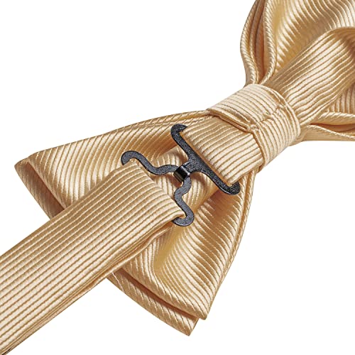 Image of Hi-Tie Pre-Tied Bowties for Men Silk Bow Ties and Pocket Square Cufflinks Set Mens Wedding Party Formal,Champagne