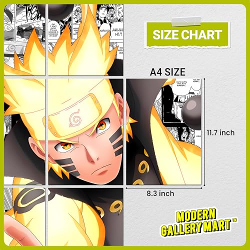 Image of MODERN GALLERY MART Pack of 20 Naruto Manga Poster | A4 Size Anime Wall Art (8.3 x 11.7 inch) | Manga Posters with Glue Dots | Anime Poster for Bedroom, Living Room, Office
