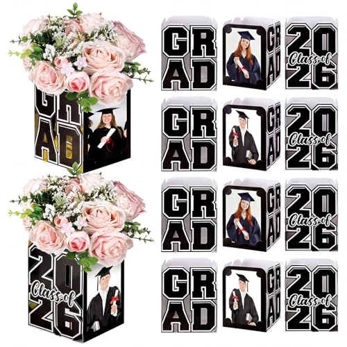 Youyole 12 Pcs 2026 Graduation Photo Box Centerpieces for Table Class of 2026 Table Decor Picture Frame Holders 6x4 Inch Grad Party Favors Photo Props for Congrats Grad Decorations Gift(Word Black)