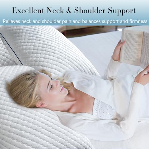 Image of Cooling Standard Pillows Set of 2, Shredded Memory Foam Pillows Standard Size, Adjustable Firm Bed Pillows for Side Back Stomach Sleepers, Standard Pillow for Sleeping with Zip Washable Cover