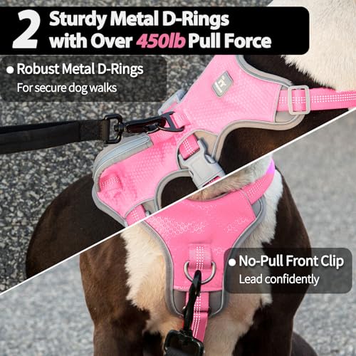 Image of Huntboo Escape Proof Dog Harness, Escape Artist Harness, Reflective Harness with Padded Handle, Breathable, Durable, Adjustable Vest for Medium Dogs Walking, Training, and Running Gear (Pink,L)