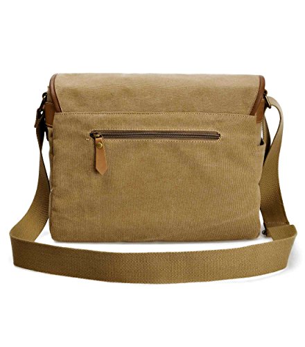 Image of ZLYC Canvas Leather DSLR SLR Vintage Camera Messenger Bag, Khaki