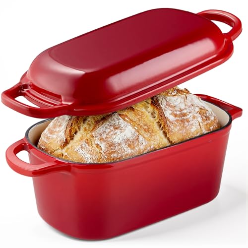 Dutch Oven for Bread Making, 3.8L Enameled Cast Iron Pot with Lid for Sourdough Bread, Roasting, Braising & Frying - Oven Safe up to 500°F, Non Stick, 28cm (Red)