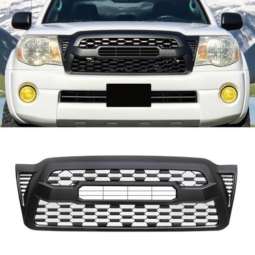 Front Grille Compatible with 2005-2011 Tacoma Matte Black TRD Style Front Bumper Replacement Grill With Letter/Accessory