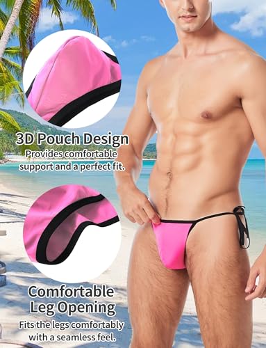 FEOYA Men’s String Bikini Thong Swim Briefs Low Rise Tie Side G-String Panties Adjustable Bulge Pouch Underwear Swimwear3