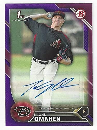 John Omahen Autographed 1st Bowman Baseball Card Serial Numbered #126/250 Purple Parallel - 2016 Bowman Baseball Card #PA-JO (Arizona Diamondbacks) Free Shipping