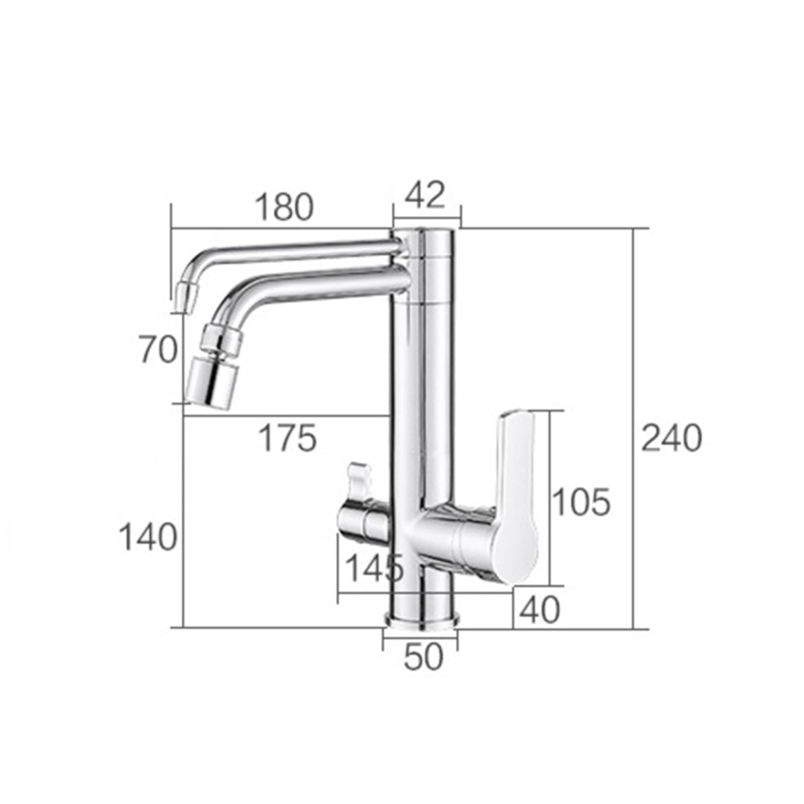 3 Voies pour évier de Cuisine Filtre à Eau Potable Tap Chaud et Eau Froide avec 2 Modes de pulvérisation chromés