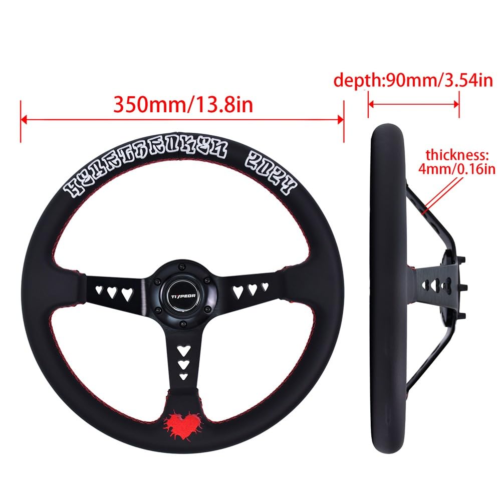 Volante da corsa universale da 13,8" (350 mm, 3 pollici) con design a calice profondo, volante per auto per rally, motorsport, simulazione di guida, barche, in pelle microfibra
