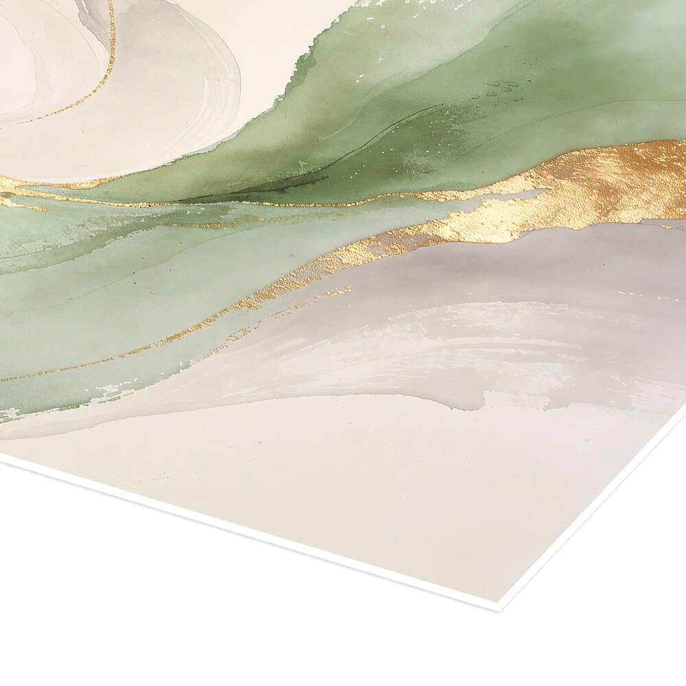Abstract Sage Green and Gold Swirls Plakat