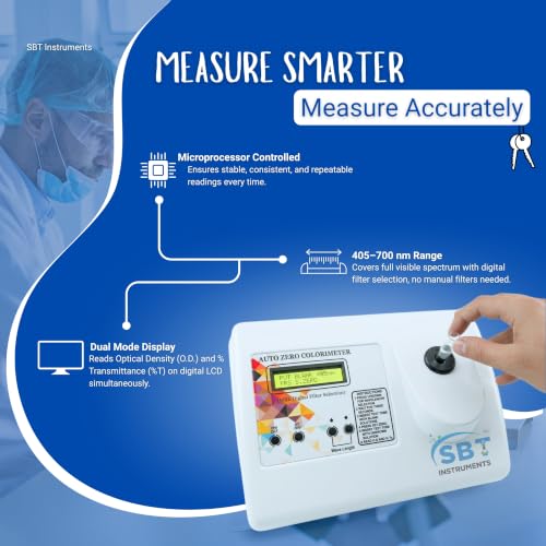 Image of Photo Colorimeter with 8 Digital Filters, 405-700 nm Wavelength Range, 1ml Sample Volume, High Accuracy Digital Colorimeter for Laboratory, Clinical, Water & Chemical Analysis