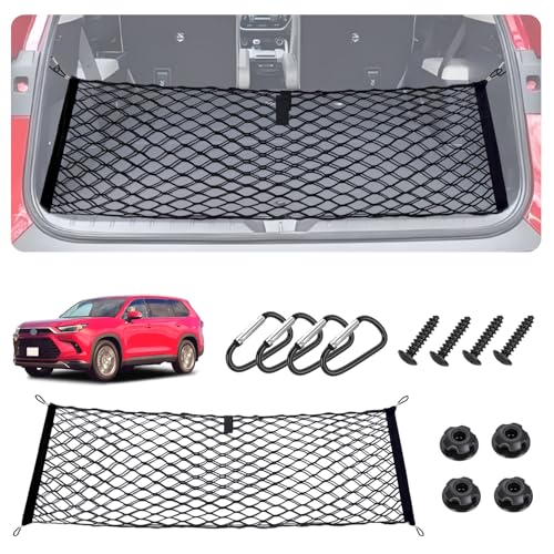 Image of Envelope Style Cargo Net for 2020-2025 2026 Toyota Grand Highlander Accessories, Trunk SUV Mesh Cargo Net, Upgraded 5mm Bungee&Double-layer Nylon Storage Tailgate Netting Grocery&Tool Holder Organizer