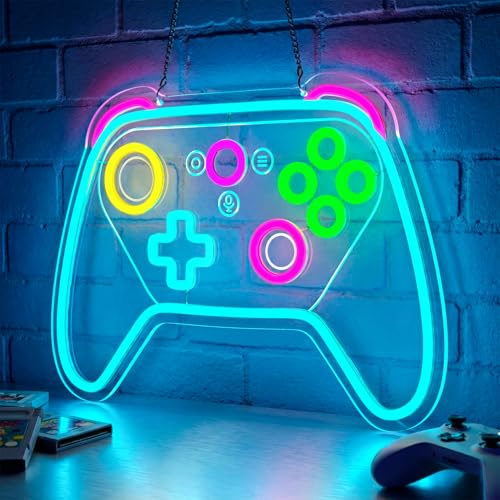Image of Gamer Neon Sign,Game Controller LED Sign for Gaming Room Decor,USB Powered Dimmable Neon Sign for Gamer Room,Game Neon Sign for Teen Boy Room Decor,Gaming Wall Decor,Gamer Gifts for Boys,Kids