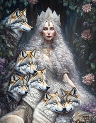 Affiches sur toile Lady avec loups SERENDIPITP sans cadre 58x90 cm