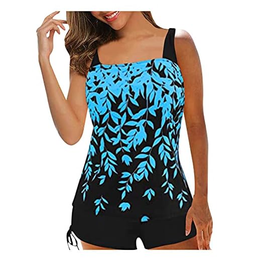 Lazzboy Tankini Damen Large Bikini Set Digital Print Hosenträger Strand Split Badeanzug Bauchweg Oberteile Badeshorts Beachwear Bademode Strandmode Schwimmanzug S-2XL (Blau,XXL)