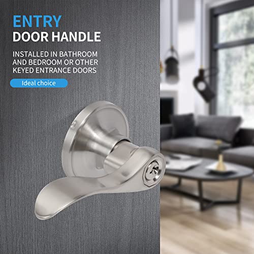 Contractor Pack Of 4, Brushed Nickel Entry Door Knobs Levers Keyed Alike Exterior/Interior Door Handles Bedroom Bathroom/Front/Offic Doors, Ansi Grade 3-Reversible For Right/Left Handed Doors #TOP2