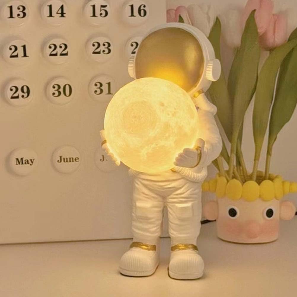 AoLa Lámpara de Mesilla de Noche LED Regulable con Interruptor de Cable Astronauta Luna Lámpara de Mesa 3D Print Luna Pequeña Lámpara 3000K/4000K/6000K Dormitorio Lámpara de Escritorio Decorativa