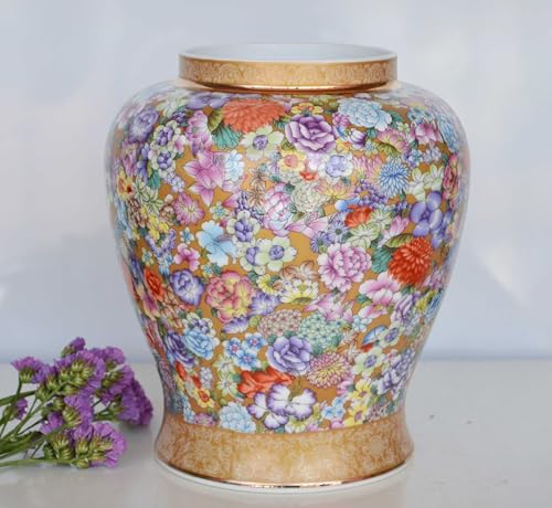 Chinese General Jar Vase, Enamel Ten-Thousand Flowers Hand-Painted, Antique Traditional