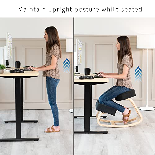Image of VIVO Wooden Rocking Kneeling Chair, Ergonomic Home Office Stool Posture Seat, Thick Black Cushions, Light Wood Frame, CHAIR-K04R
