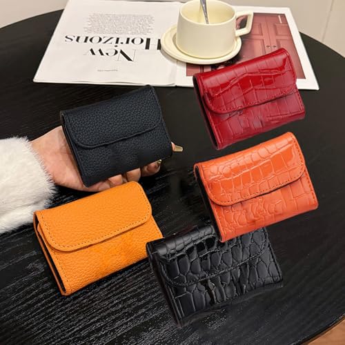 RFID Blocking PU Leather Credit Card Holder Wallet for Women, Compact Accordion Card Case with Multiple Slots, Small Buckle Coin Purse, Stone Litchi Pattern ID Card Organizer (Style-4)4