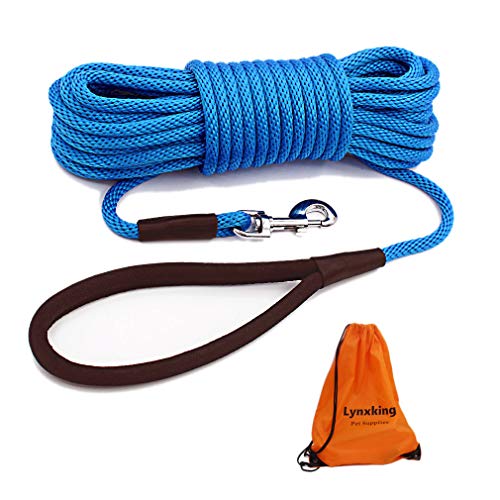 lynxking Correa de Perro con Correa Larga para Entrenamiento de Plomo cómodo Mango Resistente, Cuerda para Cachorros, 10 pies, 15 pies, 30 pies, 50 pies, para Perros pequeños, medianos y Grandes Azul