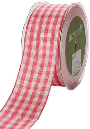 May Arts 3/8-Inch Wide Ribbon, Pink Check