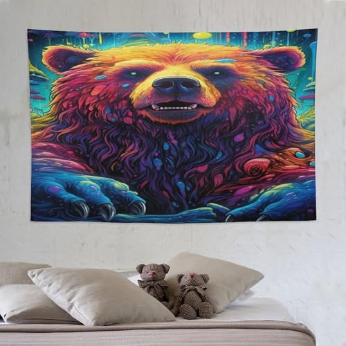 Tapisserie murale ours 3D PAZZK grand format deco grand angle lavable