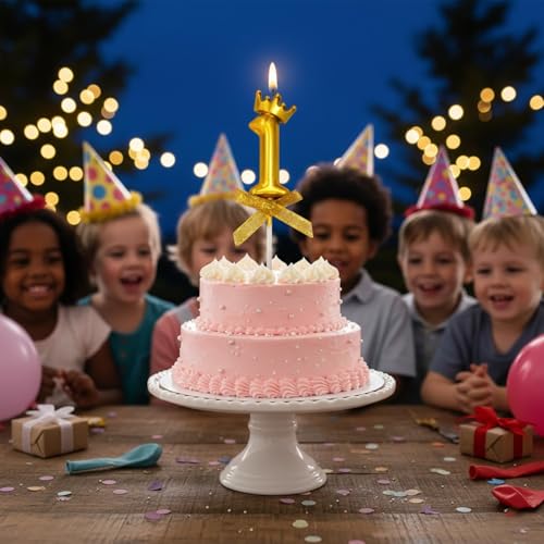 Image of Rozi Decoration Number 1 Birthday Candle for Cake with Crown Design | Gold Metallic Number Candle with Stick | Cake Topper for Kids, Baby and Family Birthday Celebration