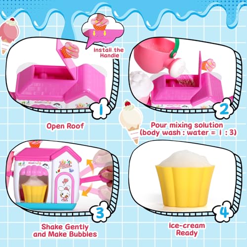 Bath Toys for Kids Ages 4-8 3-5 Toddler Bath Toys Bathtub Ice Cream Foam Maker Bubble Pretend Cake Play Set Water Toys Birthday Gifts for 2-4 5 6 Year Old Girls Boys - Thumbnail 5