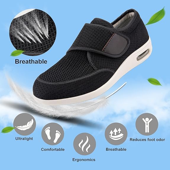 Image of Diabetic Shoes for Men Wide Width Elderly Men's Diabetic Shoes Adjustable Closure Breathable Lightweight Non Slip Air Cushion Sneakers for Swollen Feet Edema