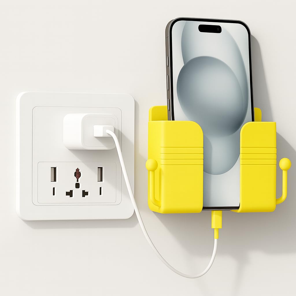 Wall Mount Mobile Stand Holder for Charging | Self-Adhesive & Space-Saving | Multipurpose Phone Charging Stand & Key Holder for Home, Office & Bedroom (Yellow)-image-7