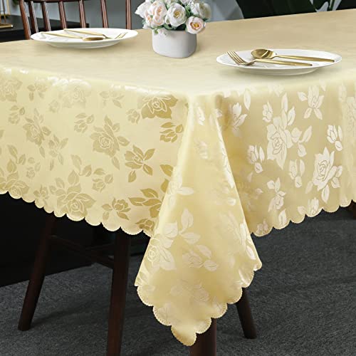 Arquiel Tischdecke Rechteckige Florale, Gewebe Schwere Tischtuch, Pflegeleicht Abwischbar Tischdeck Jacquard Tischdeck FüR KüChe Und Party (Rose Beige, 140x180cm) Cover