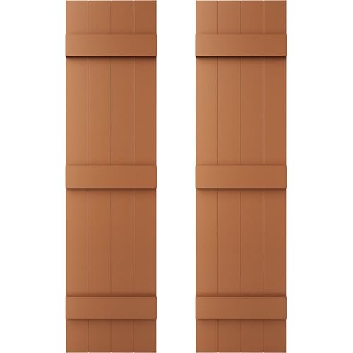 14 in. W x 55 in. H Builders Edge, Standard Four Board Joined (3 Batten), Board-n-Batten Shutters, Includes Matching Installation Spikes (Per Pair), 471 - Treated Cedar
