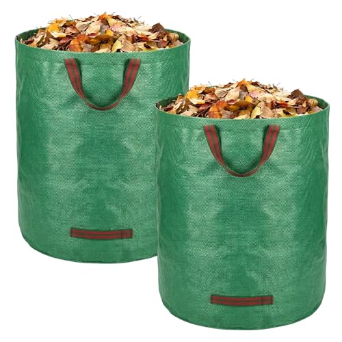 ORAGKE Sacos de Jardín 272L - Bolsas de Basura Verdes Robustas, Autoportantes y Plegables, con Asas Reforzadas - Bolsa de Jardinería Gran Capacidad e Impermeables para Hojas, Residuos (2 pc, 272 L)