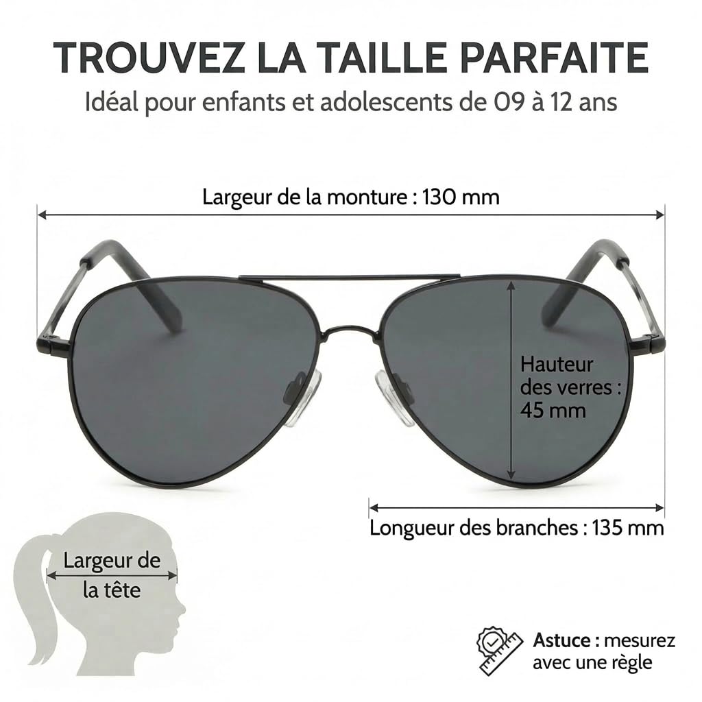 Kiddus Lunettes de Soleil Polarisées Enfant 9 10 11 12 Ans, UV400 CAT3, Protection Solaire Fille Garçon, Monture Métal Résistante, CE ISO REACH - 4