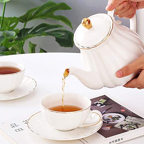 Service à thé en porcelaine blanche avec théière, le cadeau idéal - 3