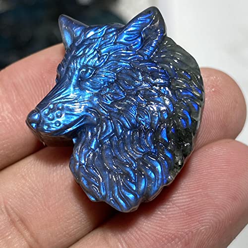 Escultura de Cabeza de Lobo de Cuarzo Labradorita Natural miniatura 7