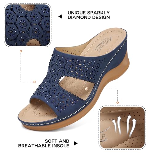 Image of SHIBEVER Wedge Sandals for Women Dressy: Slip On Comfort Low Heel Sandal | Open Toe All-Day Comfortable Orthopedic Dress Platform Women's Slide Shoes Summer Casual Walking Work Vacation