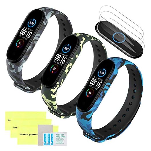 Mi Case Correa de Silicona Compatible para Xiaomi Mi Band 6 / Mi Band 5 + [3 Pack] Protector de Pantalla, Ajustable Banda Repuesto Pulsera Compatible para Xiaomi Mi Band 6 - 3 Pcs Serie de camuflaje